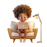 Smiling Woman Relaxing on a Couch While Using a Laptop png