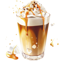 Refreshing Iced Coffee Splashing in a Clear Glass Ice Cubeses png