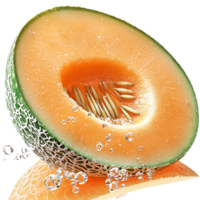 Fresh cantaloupe melon sliced in half visible seeds png