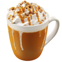 Warm caramel coffee topped whipped cream crunchy bits png