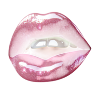 Glossy pink lips sparkling lipstick slightly parted in a soft expression png
