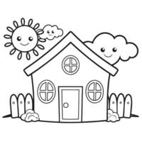 Simple house drawing black and white line art illustration vector