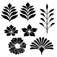 Black and white botanical leaf-pattern set modern print vector