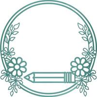 Circular frame teal outline pencil design floral art vector