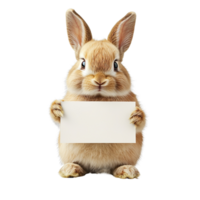 cute rabbit holding blank sign isolated on transparent background png