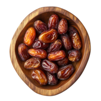 Dates in a wooden bow top view isolated on transparent background png