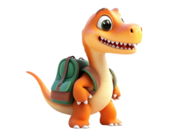 Cute cartoon dinosaur with school bag isolated on transparent background png