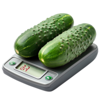 Cucumbers on digital scale isolated on transparent background png