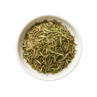 Dried rosemary on white bowl top view isolated on transparent background png