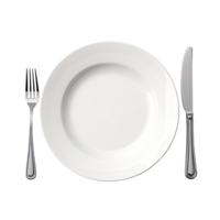 Empty plate with fork and knife isolated on transparent background png