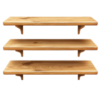 Empty wooden shelves isolated on transparent background png