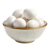 Fresh white eggs in a white bowl isolated on transparent background png