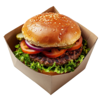 Fresh burger in a paper box isolated on transparent background png