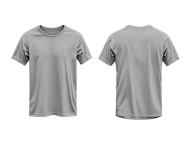 A gray t-shirt mockup front and back view isolated on transparent background png