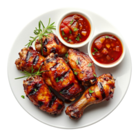 Grilled chicken wings with sauce on a plate isolated on transparent background png