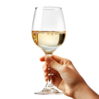 Hand holding a glass of white wine isolated on transparent background png