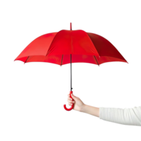 Hand holding red color umbrella isolated on transparent background png