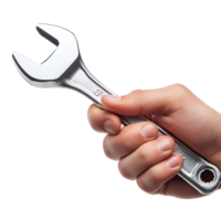 Hand holding a wrench isolated on a transparent background png