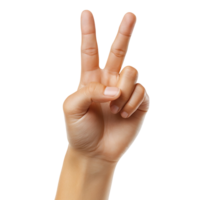 A hand showing peace symbol isolated on transparent background png
