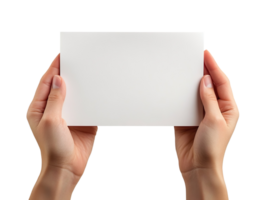 Hands holding blank paper sheet isolated on transparent background png