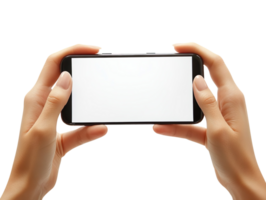 Hands Holding Smartphone Horizontally with Blank Screen isolated on transparent background png