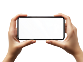 Hands Holding a Smartphone Horizontally with Blank Screen isolated on transparent background png