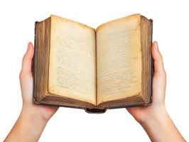 Hands holding open book isolated on transparent background png
