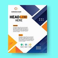 A flyer template with a blue background and orange and yellow shapes vector