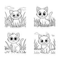 A drawing of a cat with a big eyes and a black outline vector
