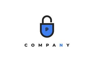 security padlock and letter p minimal logo vector