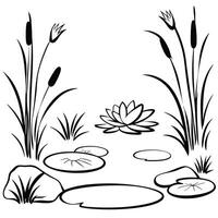 Tranquil Pond Sketch Simple Black and White Landscape Drawing vector