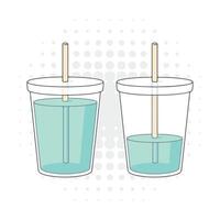Two cups with straws. The cups are clear with a white lid vector