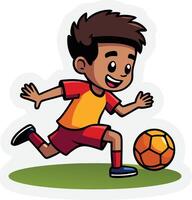 A cartoon boy kicking a soccer ball vector