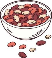 A bowl of beans with beans scattered around it vector