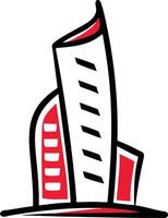 A red and white building icon vector