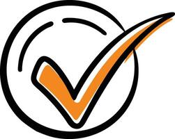 A check mark in a circle with an orange border vector