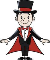 Magician, complete with a top hat, a red-lined cape, and a confident smile, ready to captivate an audience vector