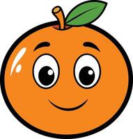 An orange with a smiley face and green leaf vector