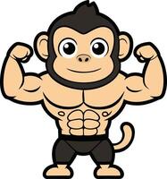 Muscular Monkey A cartoon illustration of a strong monkey flexing its biceps vector
