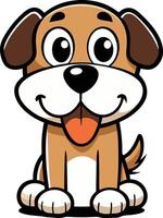 Dog with big, expressive eyes sits attentively, its tongue playfully lolling out vector