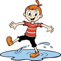oung boy gleefully splashing in a puddle vector