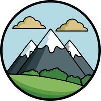 Mountain landscape with clouds and trees in a circle vector