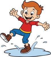 Splashing in a puddle, his eyes sparkling with glee and his arms outstretched in carefree abandon vector