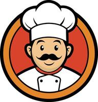 Smiling chef complete with toque and mustache vector