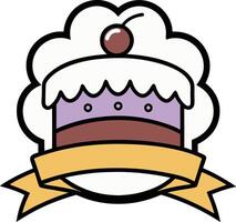 Layered cake, topped with a cherry, and adorned with decorative elements vector