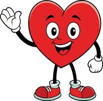 Heart character with a friendly smile waves hello, radiating warmth, joy, and positivity vector