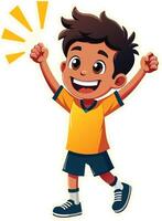 A cartoon boy with arms up in celebration vector