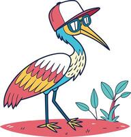 A bird wearing a hat and sunglasses vector