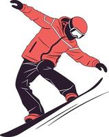 Snowboarder in red jacket and black pants vector