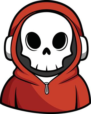 Mysterious skull icon wearing a red hoodie